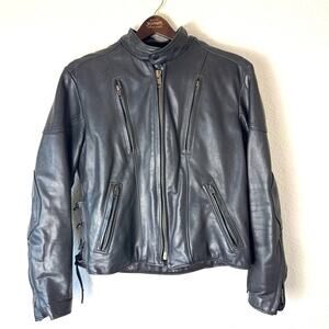 Vintage Black Leather Lace Up Heavy Moto Jacket Size Medium